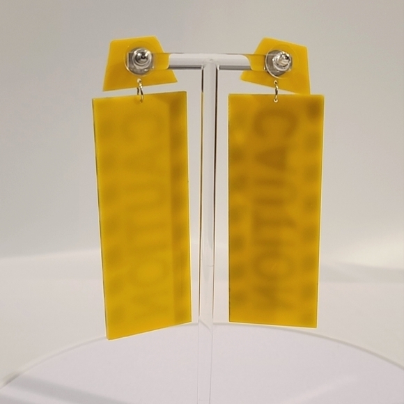 Caution Sign Dangle Post Novelty Earrings - Picture 7 of 8